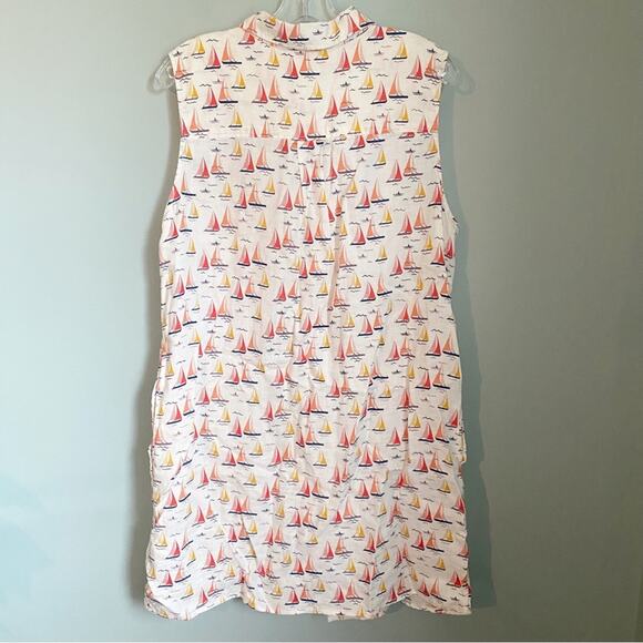 Summer Sailboat Linen Button Down Sleeveless Beach Coverup - Picture 2 of 7